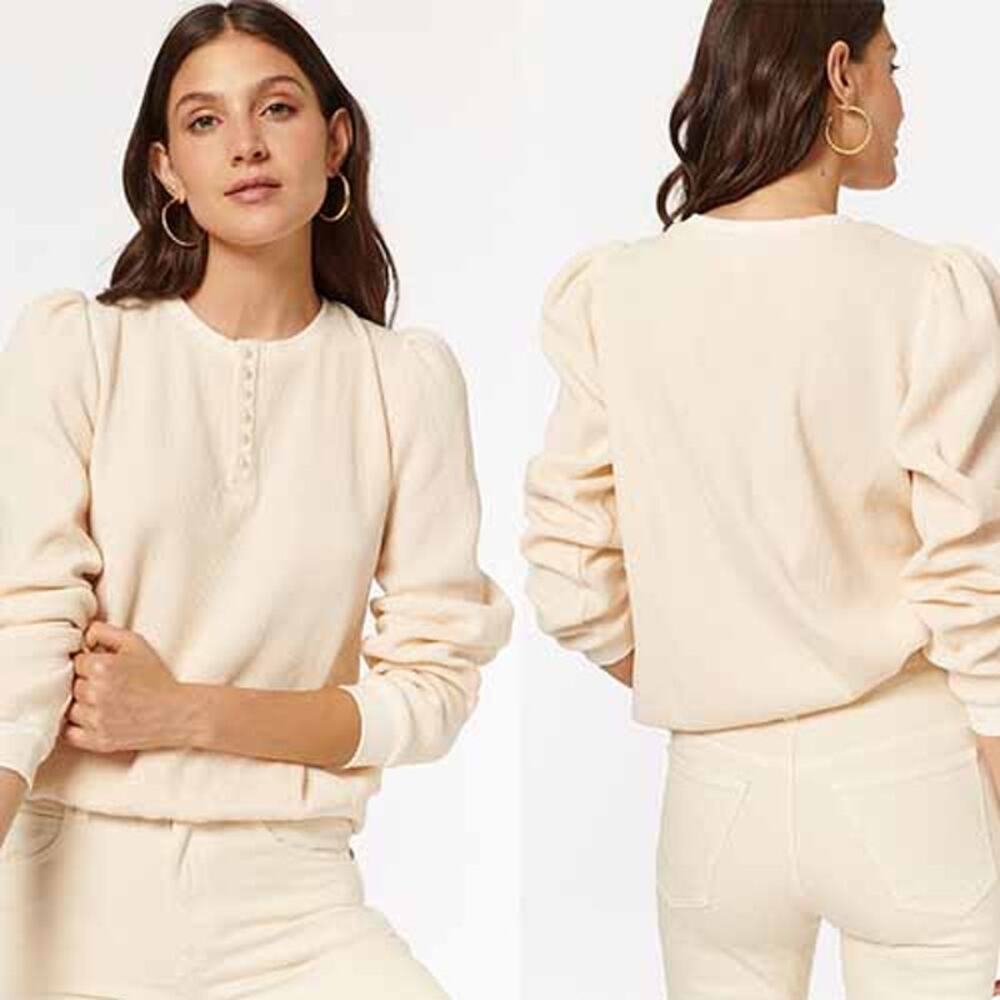 NWT Cami NYC Leilani Half Buttondown Puff Sleeve Top Women's Cream Size: XS